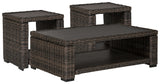 Grasson Lane Outdoor Coffee Table with 2 End Tables in Brown from Ashley - Luna Furniture