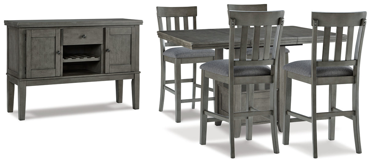 Gray Hallanden Counter Height Dining Table and 4 Barstools with Storage - PKG010490