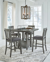 Gray Hallanden Counter Height Dining Table and 4 Barstools with Storage - PKG010490