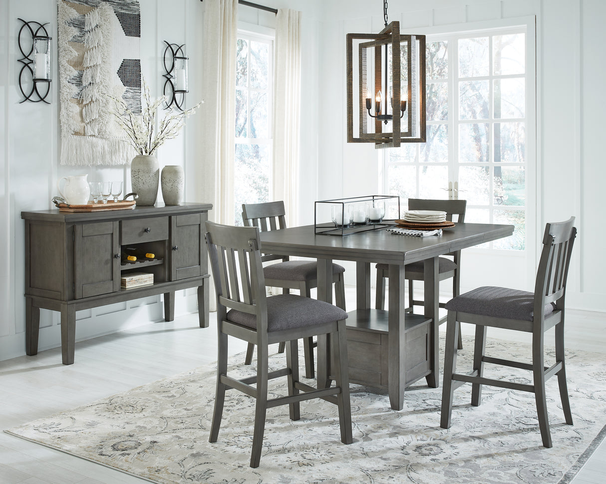 Gray Hallanden Counter Height Dining Table and 4 Barstools with Storage - PKG010490