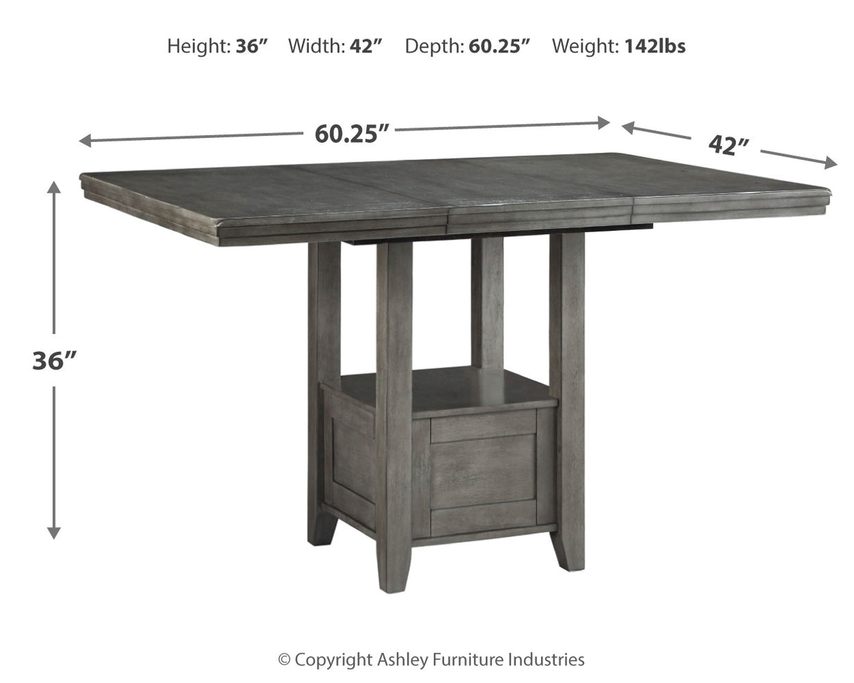 Gray Hallanden Counter Height Dining Table and 6 Barstools with Storage - PKG010491