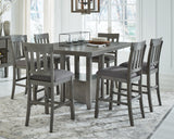 Gray Hallanden Counter Height Dining Table and 6 Barstools with Storage - PKG010491