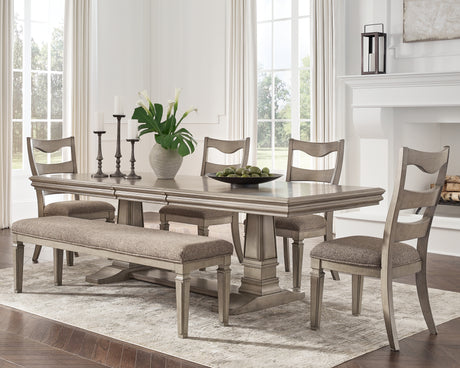 Gray Lexorne Dining Table and 4 Chairs and Bench - PKG015563