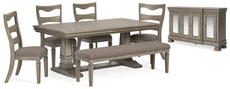 Gray Lexorne Dining Table and 4 Chairs and Bench with Storage - PKG015567
