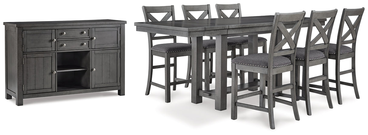 Gray Myshanna Counter Height Dining Table and 6 Barstools with Storage - PKG010495