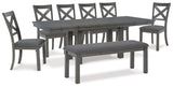 Gray Myshanna Dining Table and 6 Chairs and Bench - PKG013280