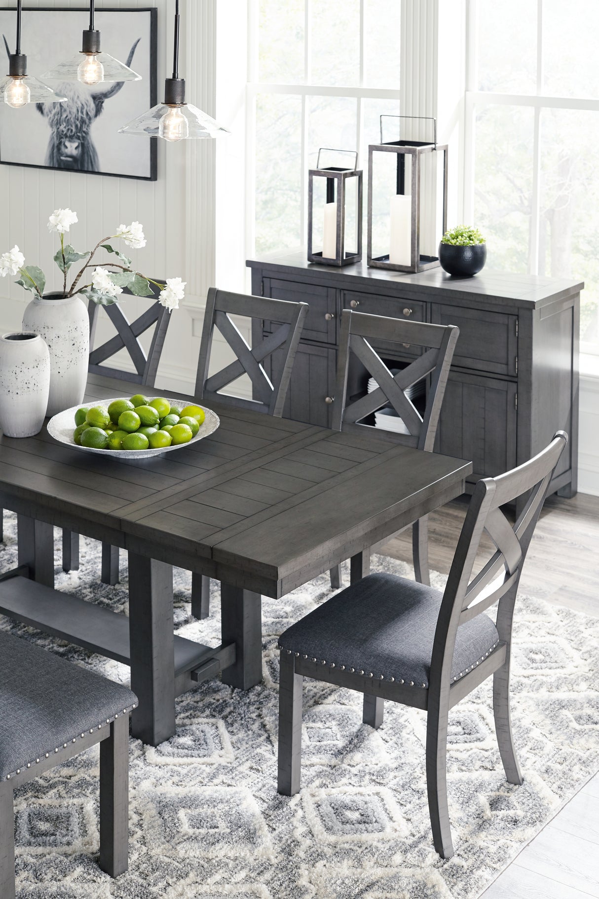 Gray Myshanna Dining Table and 8 Chairs with Storage - PKG013284