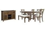 Grayish Brown Moriville Dining Table and 4 Chairs and Bench with Storage - PKG002103