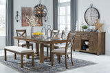 Grayish Brown Moriville Dining Table and 4 Chairs and Bench with Storage - PKG002103