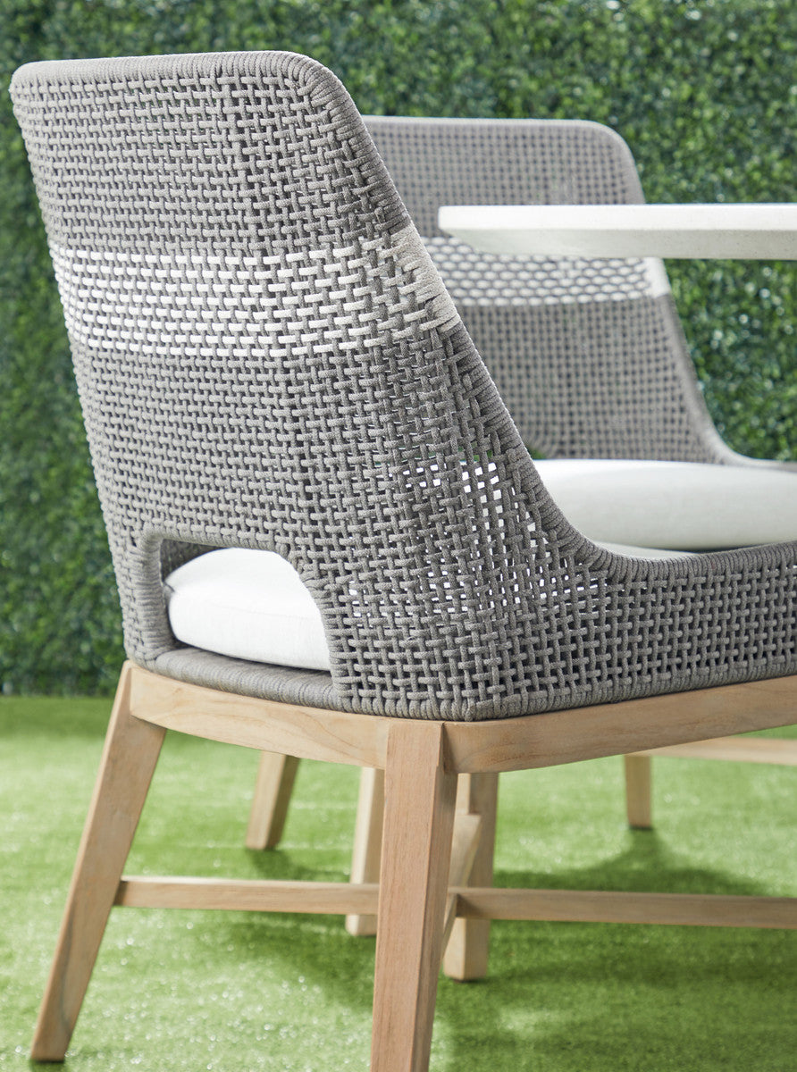 Tapestry Outdoor Dining Chair in Dove Flat Rope, White Speckle Stripe, Performance White Speckle, Gray Teak, Set of 2 - 6850.DOV/WHT/GT