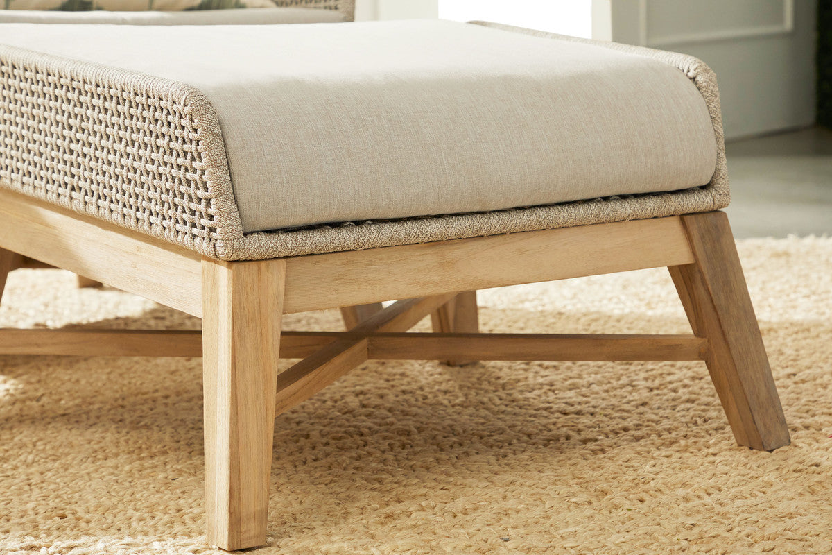 Tapestry Outdoor Footstool in Taupe & White Flat Rope, Performance Pumice, Gray Teak - 6851FS.WTA/PUM/GT
