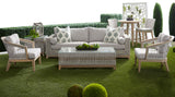 Tapestry Outdoor Coffee Table in Taupe & White Flat Rope, Taupe Stripe, Gray Teak, Clear Glass - 6846.WTA/GT