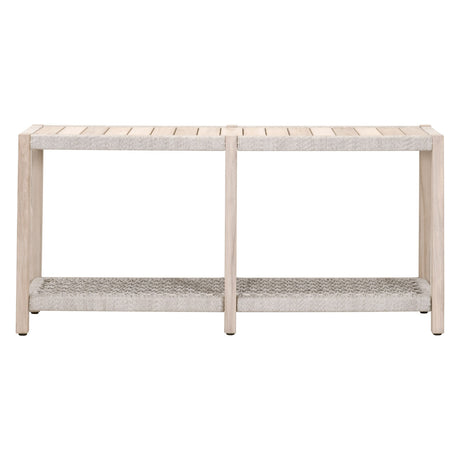 Wrap Outdoor Console Table in Taupe & White Flat Rope, Gray Teak - 6873.WTA/GT
