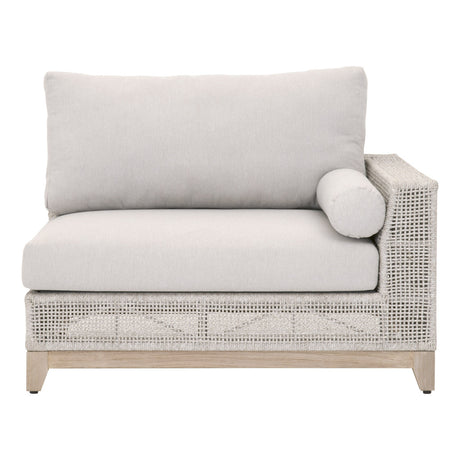 Tropez Outdoor Modular Right Facing 1-Arm Sofa in Taupe & White Flat Rope, Performance Pumice, Gray Teak - 6843-2S1R.WTA/PUM/GT