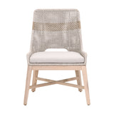Tapestry Outdoor Dining Chair in Taupe & White Flat Rope, Taupe Stripe, Performance Pumice, Gray Teak, Set of 2 - 6850.WTA/PUM/GT