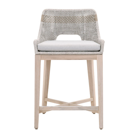 Tapestry Outdoor Counter Stool in Taupe & White Flat Rope, Taupe Stripe, Performance Pumice, Gray Teak - 6850CS.WTA/PUM/GT
