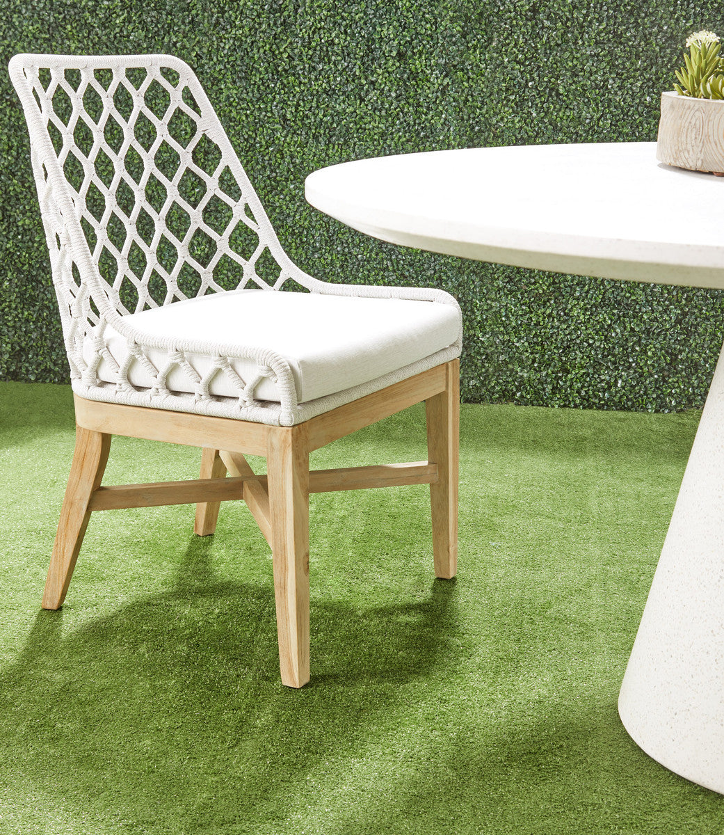 Lattis Outdoor Dining Chair in White Speckle Flat Rope, Performance White Speckle, Gray Teak - 6803.WHT/WHT/GT