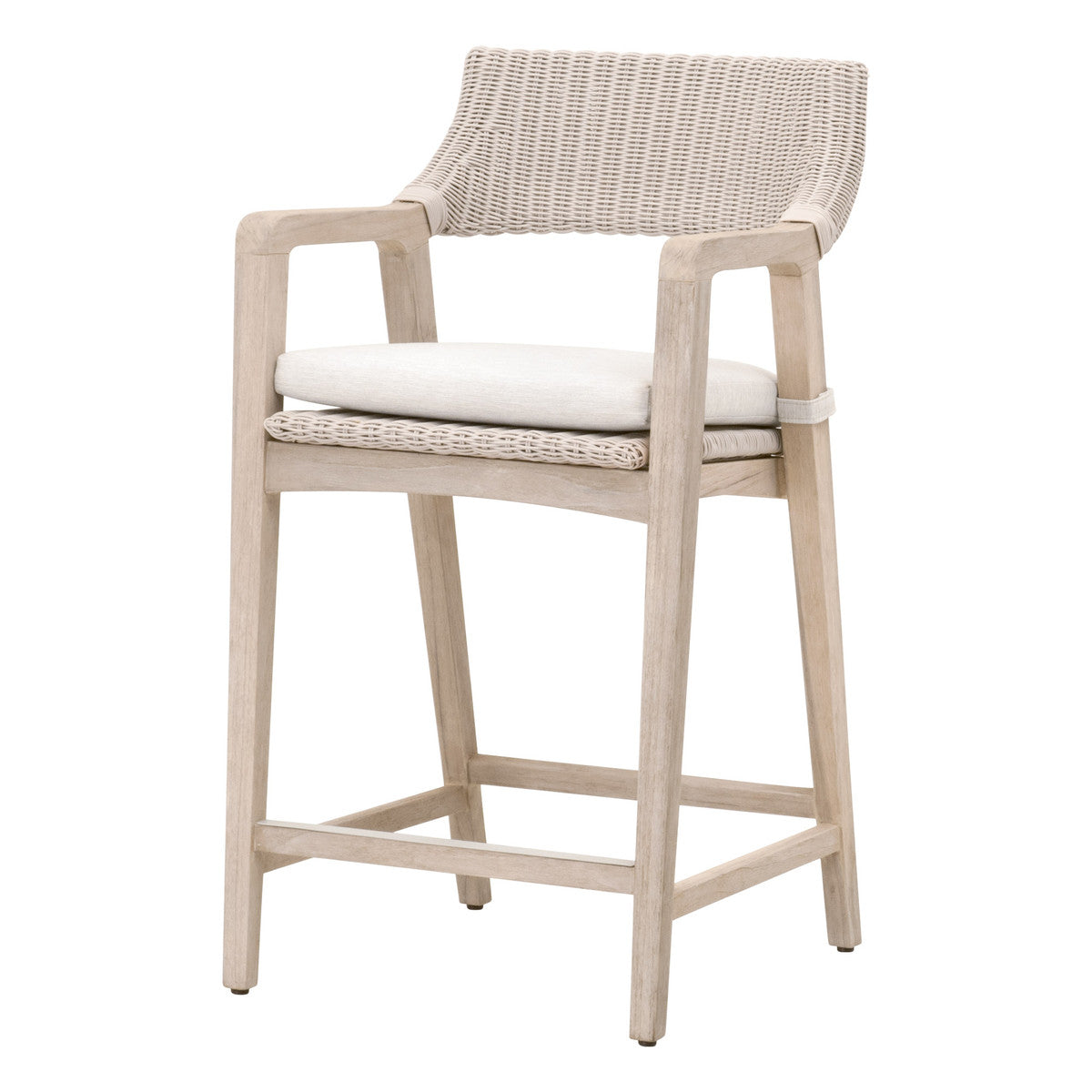 Lucia Outdoor Counter Stool in Pure White Synthetic Wicker, Performance White Speckle, Gray Teak - 6810CS.PW/WHT/GT