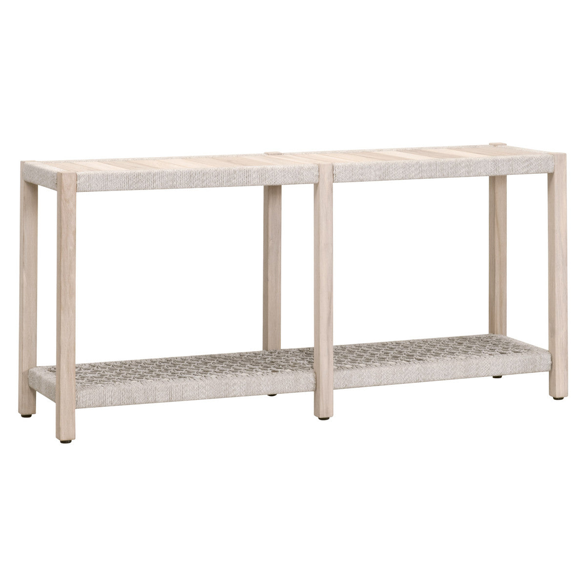 Wrap Outdoor Console Table in Taupe & White Flat Rope, Gray Teak - 6873.WTA/GT