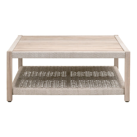 Wrap Outdoor Square Coffee Table in Taupe & White Flat Rope, Gray Teak - 6870SQ.WTA/GT