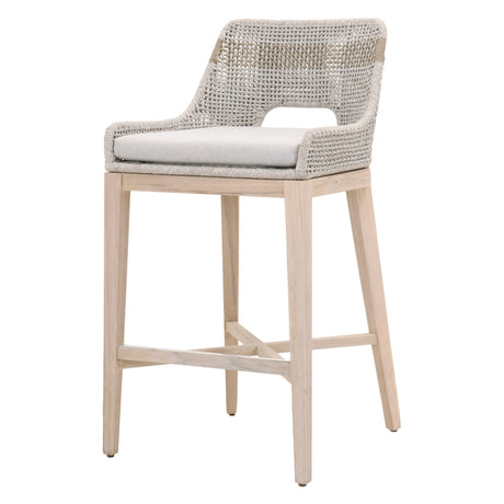 Tapestry Outdoor Barstool in Taupe & White Flat Rope, Taupe Stripe, Performance Pumice, Gray Teak - 6850BS.WTA/PUM/GT