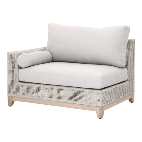 Tropez Outdoor Modular Left Facing 1-Arm Sofa in Taupe & White Flat Rope, Performance Pumice, Gray Teak - 6843-2S1L.WTA/PUM/GT