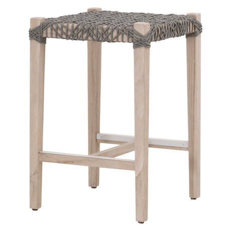 Costa Outdoor Backless Counter Stool in Dove Flat Rope, Gray Teak - 6849CS.DOV/GT