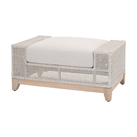 Tropez Outdoor Ottoman in Taupe & White Flat Rope, Performance Pumice, Gray Teak - 6843-0.WTA/PUM/GT