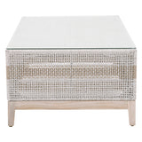 Tapestry Outdoor Coffee Table in Taupe & White Flat Rope, Taupe Stripe, Gray Teak, Clear Glass - 6846.WTA/GT