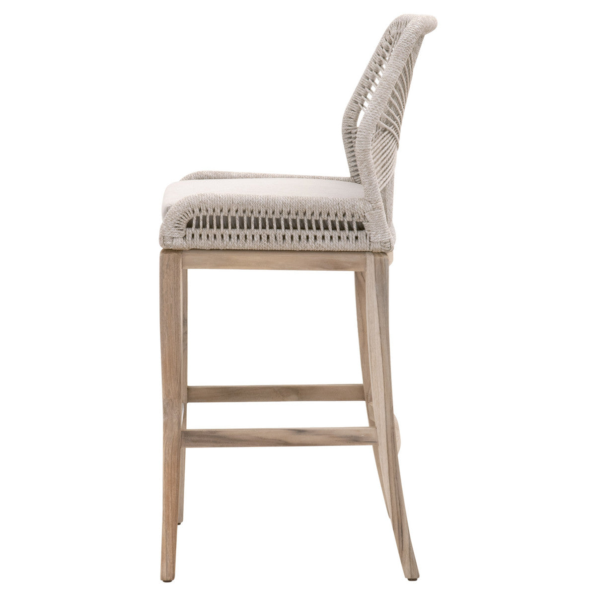 Loom Outdoor Barstool in Taupe & White Flat Rope, Performance Pumice, Gray Teak - 6808BS.WTA/PUM/GT