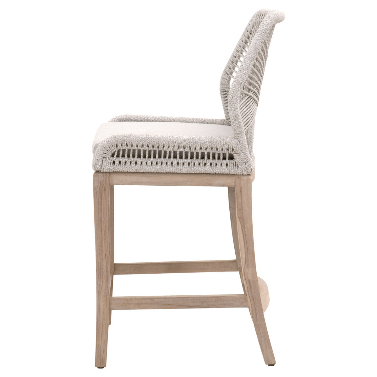 Loom Outdoor Counter Stool in Taupe & White Flat Rope, Performance Pumice, Gray Teak - 6808CS.WTA/PUM/GT