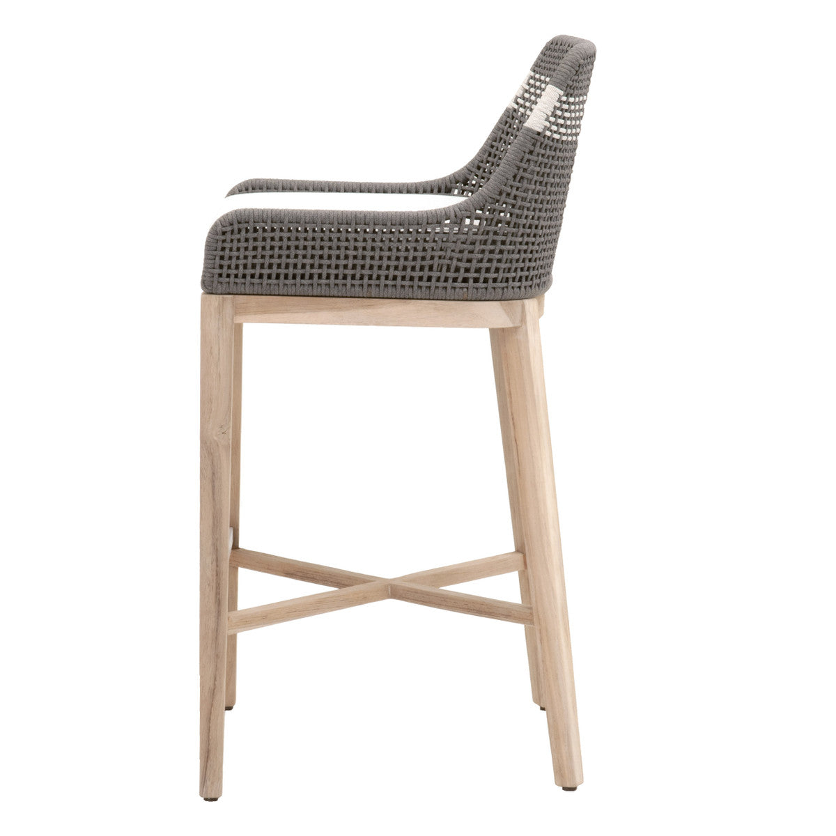 Tapestry Outdoor Barstool in Dove Flat Rope, White Speckle Stripe, Performance White Speckle, Gray Teak - 6850BS.DOV/WHT/GT