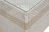 Tapestry Outdoor End Table in Taupe & White Flat Rope, Taupe Stripe, Gray Teak, Clear Glass - 6847.WTA/GT