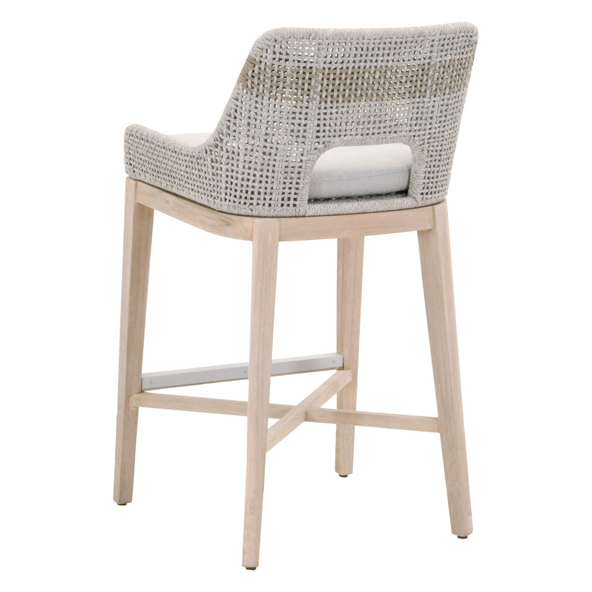 Tapestry Outdoor Barstool in Taupe & White Flat Rope, Taupe Stripe, Performance Pumice, Gray Teak - 6850BS.WTA/PUM/GT