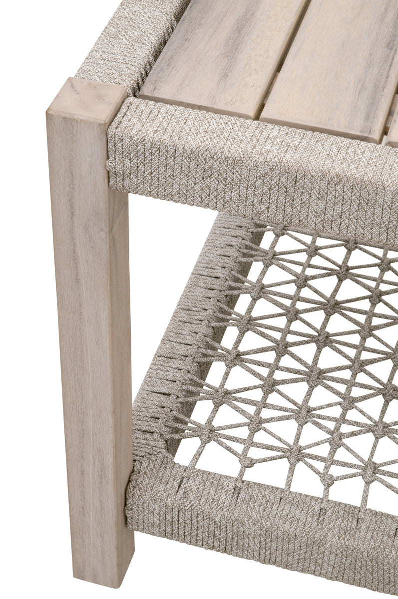 Wrap Outdoor End Table in Taupe & White Flat Rope, Gray Teak - 6872.WTA/GT