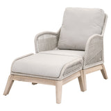 Loom Outdoor Footstool in Taupe & White Flat Rope, Performance Pumice, Gray Teak - 6817FS.WTA/PUM/GT