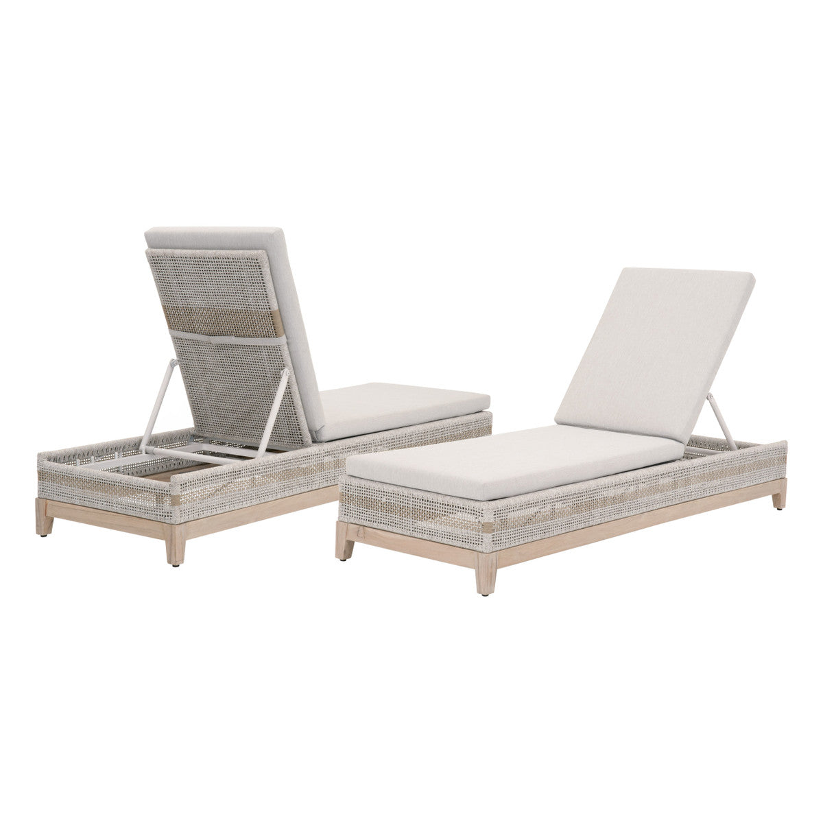 Tapestry Outdoor Chaise Lounge in Taupe & White Flat Rope, Taupe Stripe, Performance Pumice, Gray Teak - 6845.WTA/PUM/GT