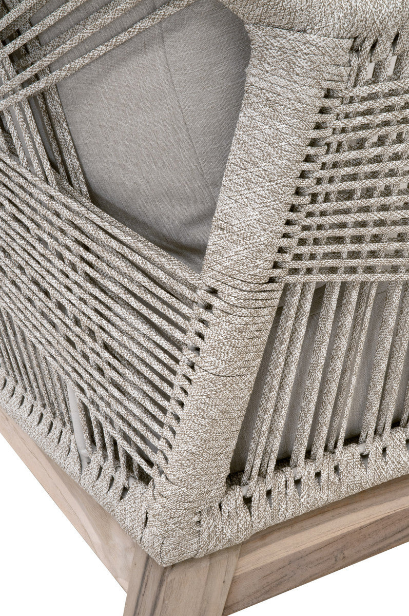 Loom Outdoor Club Chair in Taupe & White Flat Rope, Performance Pumice, Gray Teak - 6817.WTA/PUM/GT