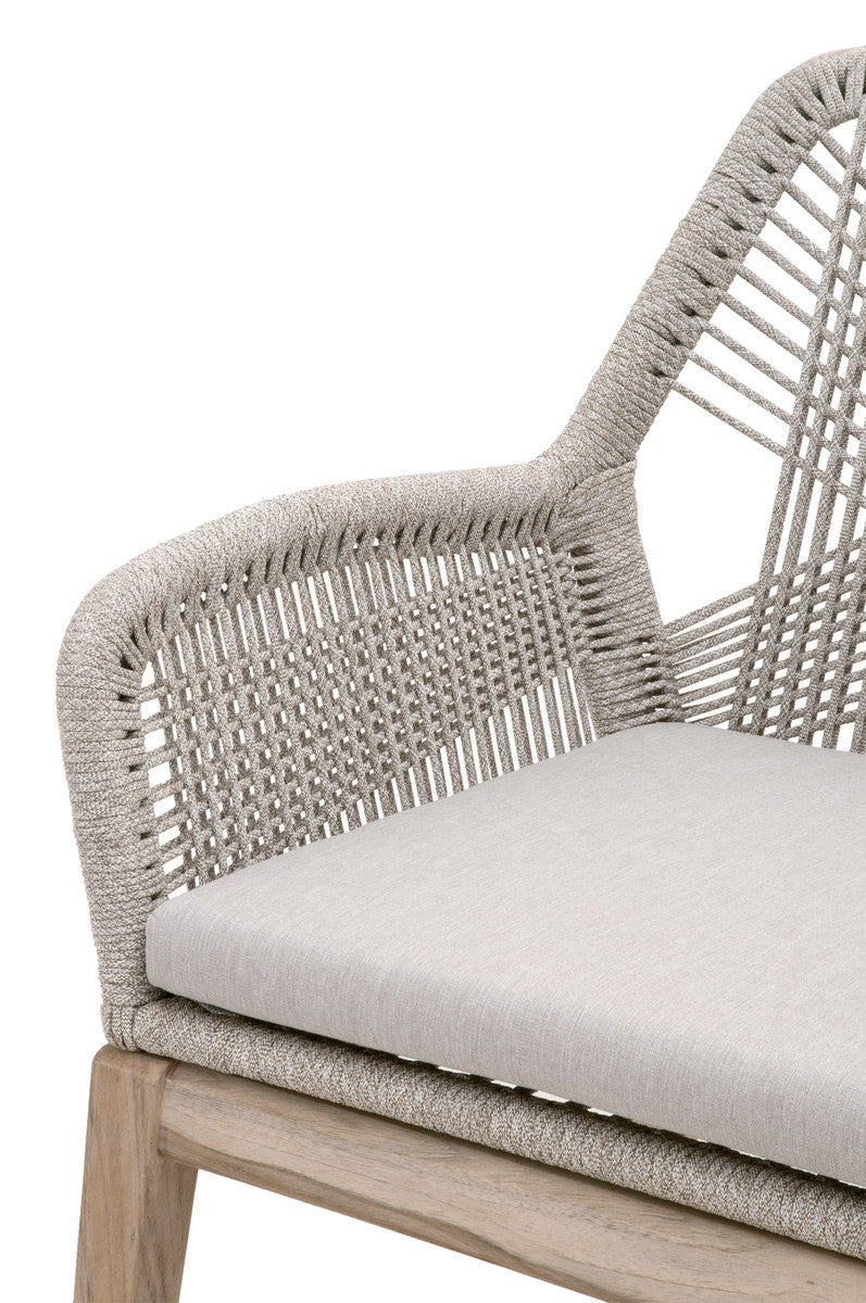 Loom Outdoor Arm Chair in Taupe & White Flat Rope, Performance Pumice, Gray Teak, Set of 2 - 6809KD.WTA/PUM/GT