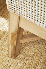 Tapestry Outdoor Footstool in Taupe & White Flat Rope, Performance Pumice, Gray Teak - 6851FS.WTA/PUM/GT