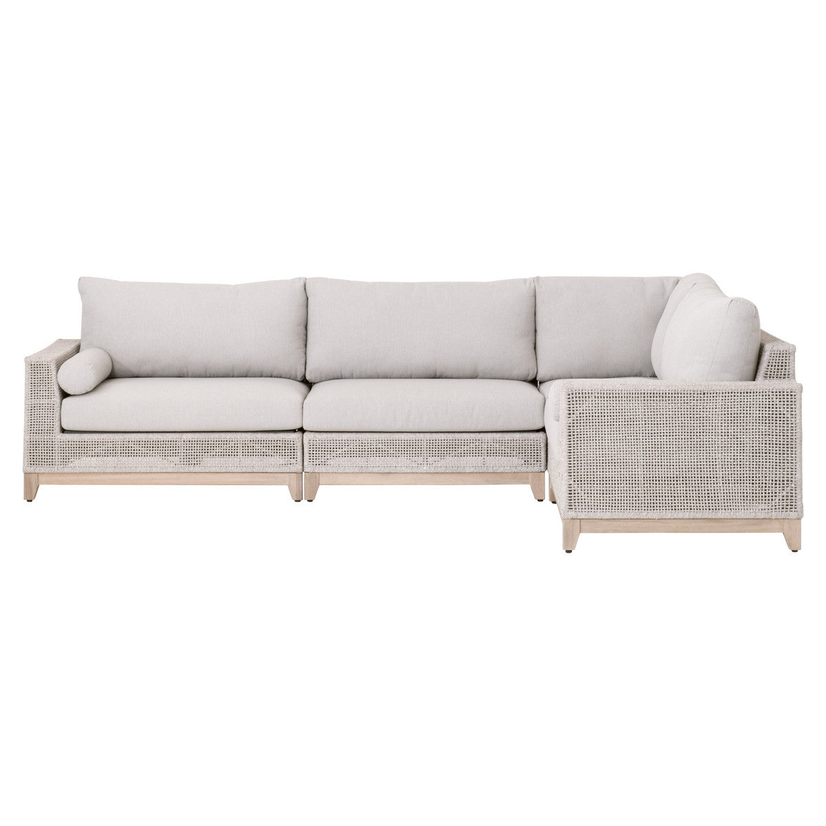 Tropez Outdoor Modular Left Facing 1-Arm Sofa in Taupe & White Flat Rope, Performance Pumice, Gray Teak - 6843-2S1L.WTA/PUM/GT