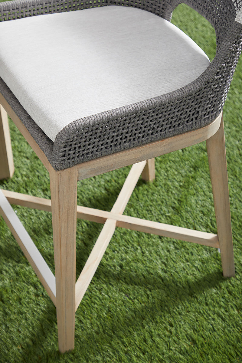 Tapestry Outdoor Counter Stool in Dove Flat Rope, White Speckle Stripe, Performance White Speckle, Gray Teak - 6850CS.DOV/WHT/GT