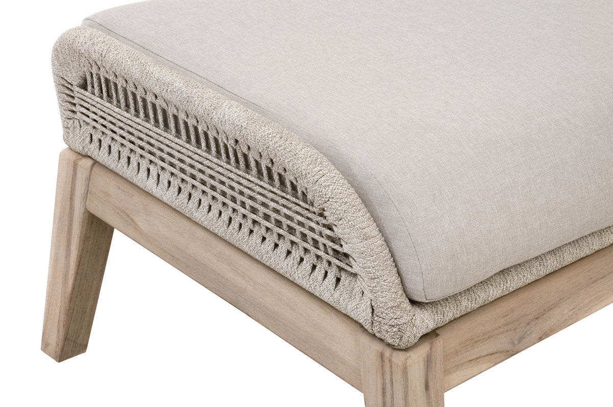 Loom Outdoor Footstool in Taupe & White Flat Rope, Performance Pumice, Gray Teak - 6817FS.WTA/PUM/GT