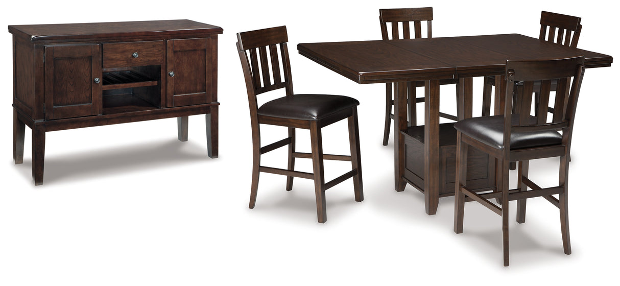 Haddigan Counter Height Dining Table and 4 Barstools with Storage in Dark Brown - PKG002082