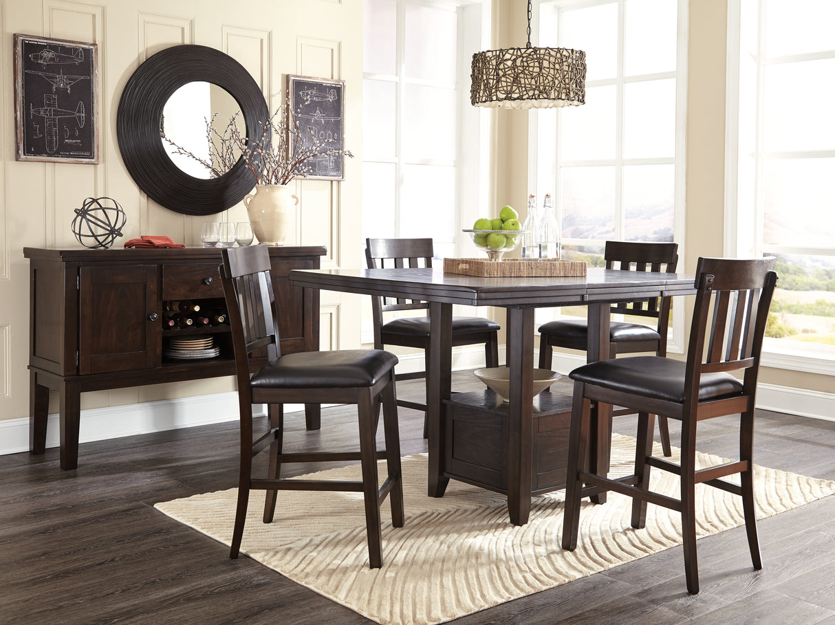 Haddigan Counter Height Dining Table and 4 Barstools with Storage in Dark Brown - PKG002082