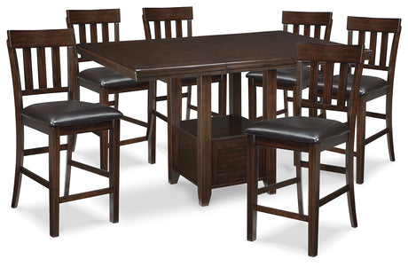 Haddigan Counter Height Dining Table and 6 Barstools in Dark Brown - PKG014132