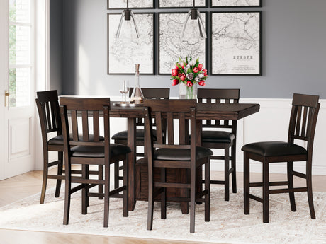 Haddigan Counter Height Dining Table and 6 Barstools in Dark Brown - PKG014132