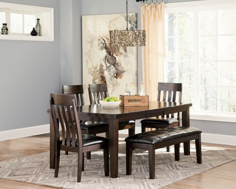 Haddigan Dining Table and 4 Chairs and Bench in Dark Brown - PKG002073