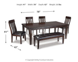 Haddigan Dining Table and 4 Chairs and Bench in Dark Brown - PKG002073