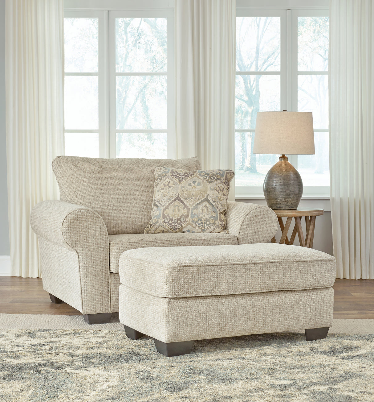 Haisley Chair and Ottoman in Ivory - PKG008179